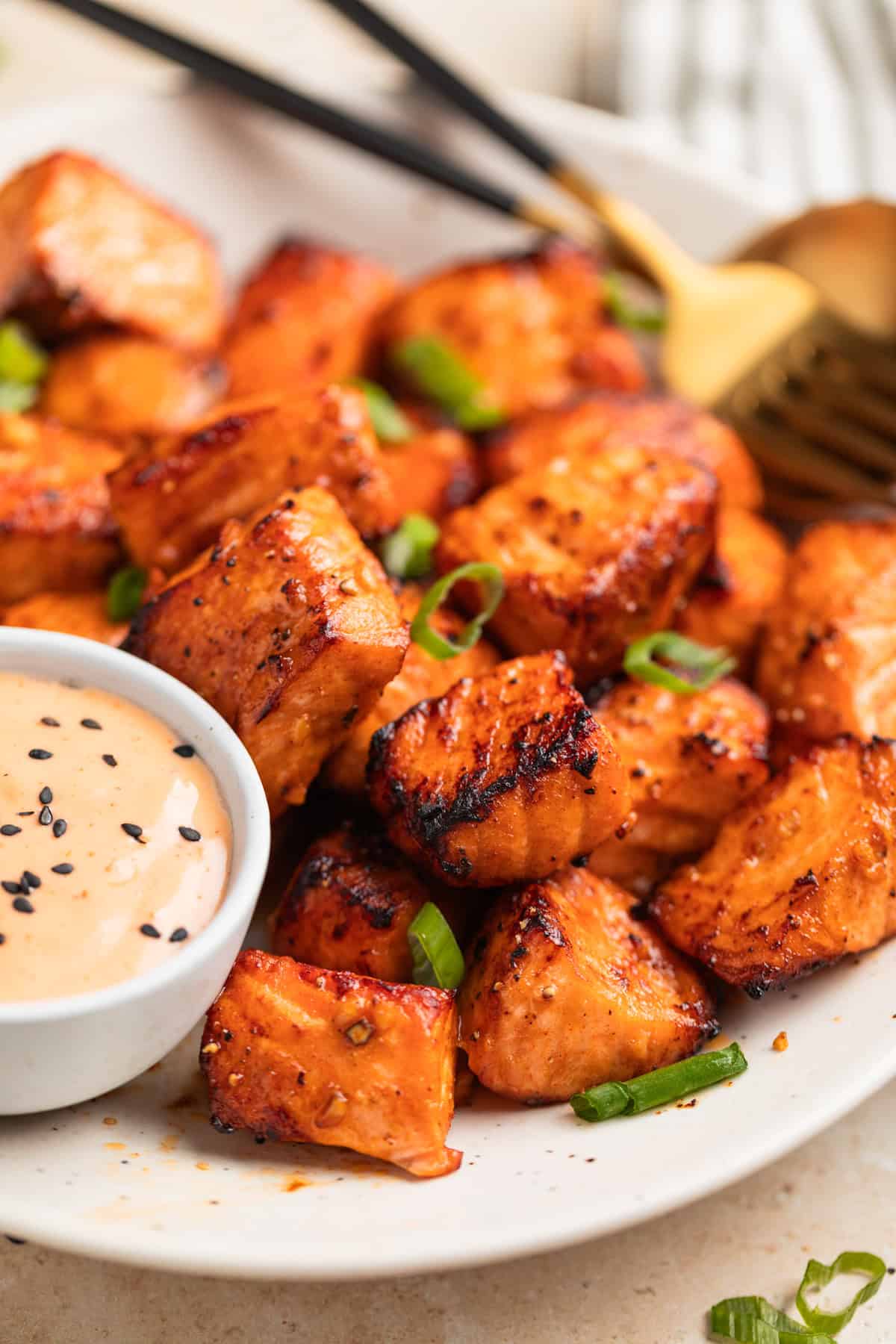 Salmon bites and house dipping sauce at M&M African Kitchen & Bar